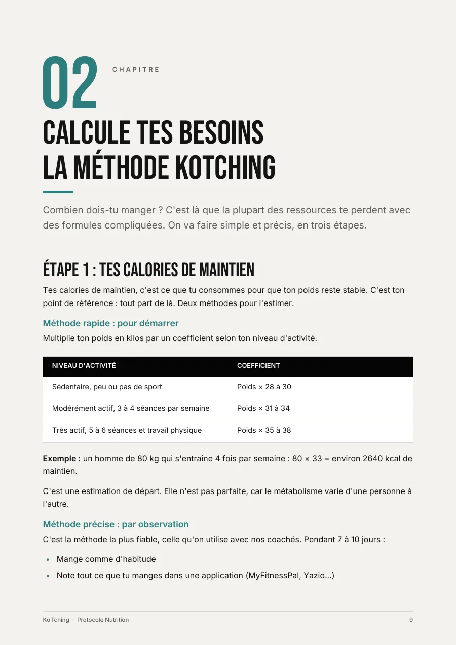 Page du Protocole Nutrition : calculer tes besoins
